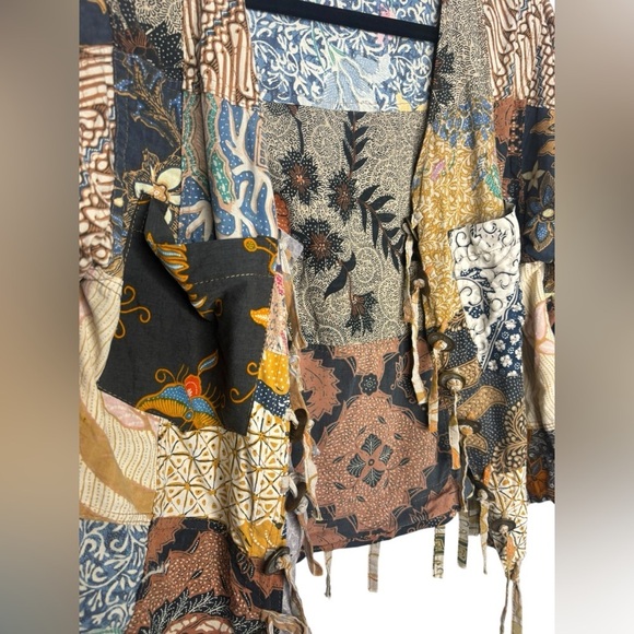 VTG Patchwork Art to Wear Women’s Cotton Jacket Top with Coin Tassels We Be Bop - Picture 6 of 11